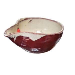 Handmade art pottery bowl scoop Burgundy Cream